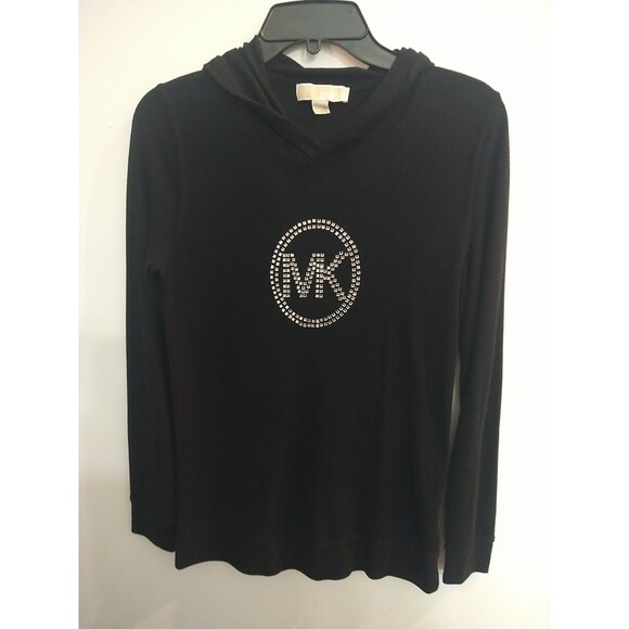 Michael Kors Hooded Top Black Bling Logo Embellished Medium Y2K - Picture 1 of 8